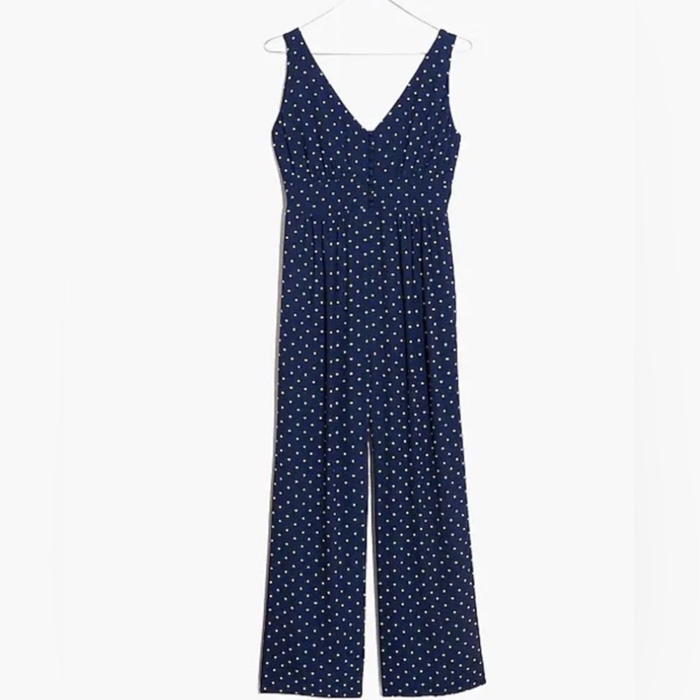 Madewell V-neck Navy Polka Dot Jumpsuit size 12